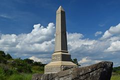Obelisk at Devil's Den in remembrance of the casualties experienced by the 4th Maine Infantry during the Battle of Gettysburg on July 2, 1863.