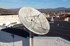 Satellite dish on the roof of the former News Virginian building, at 544 West Main Street in Waynesboro, Virginia.
