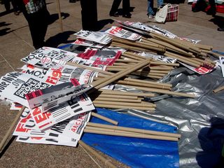 These International A.N.S.W.E.R. signs were also free for the taking, and in plentiful supply.