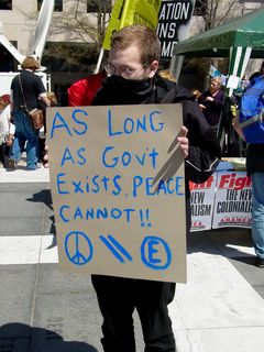 Black bloc is often used by the anarchist movement. The poster here pretty much sums up the sentiment.