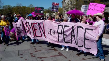 As first seen at our White House visit back in February, Code Pink was out in force with a large complement of its own pink-clad protesters.