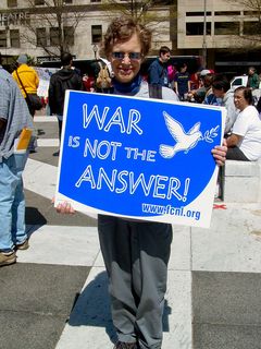 War is not the answer! The Web site advertised on the poster is that of the Friends Committee on National Legislation, described as a Quaker lobby in the public interest.