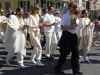 These people, dressed in white, don't even need signage. By their flowing outfits alone, they state "Peace".