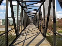 Footbridge over the Canal, connecting Brown's Island with downtown Richmond at 7th Street, between the Federal Reserve and MeadWestvaco buildings.