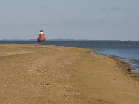 Southeast end of the park. Sandy Point Shoal Light is visible in the distance.