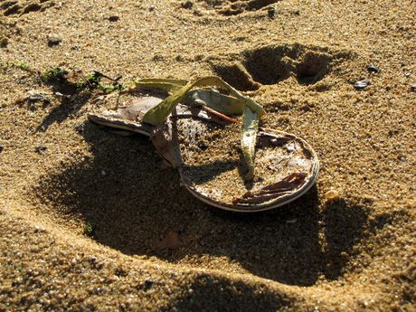 Abandoned woman's sandal, found somewhere along East Beach.