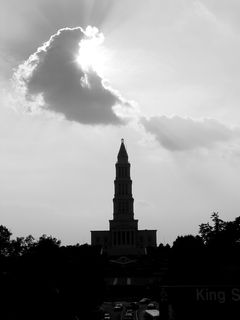 In Alexandria, the George Washington Masonic National Memorial appears to attract clouds to its peak.
