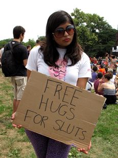 "FREE HUGS FOR SLUTS"