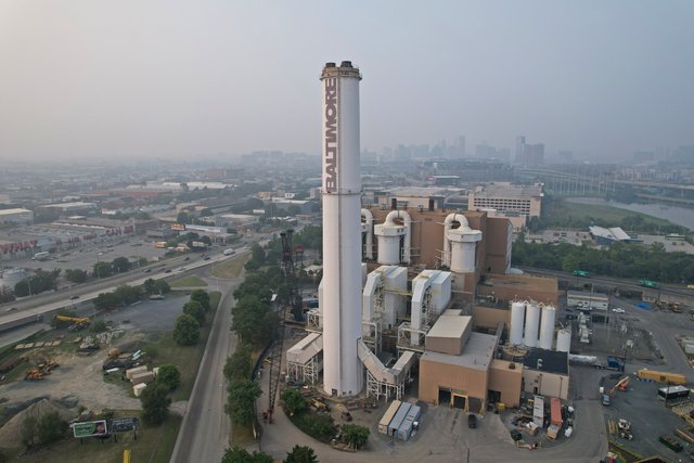 "Baltimore" smokestack, with the skyline beyond