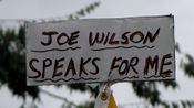 "Joe Wilson speaks for me" sign attached to the top of a flagpole. This refers to Congressman Joe Wilson's "You lie!" outburst during a speech by President Obama in a joint session of Congress.