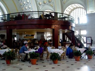 Inside, along with various vendors, a small two-level restaurant has been built.