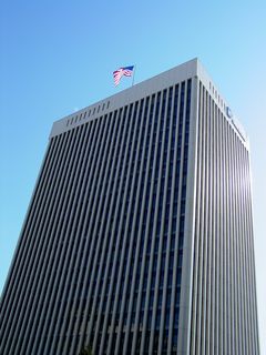 Another major feature of the Richmond skyline is the Dominion Power Building. The building is designed in the international style, which is considered the purest and most minimalist form of modernism. It is topped off with an American flag on the roof.