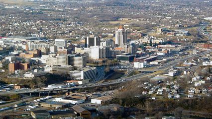 As viewed from the top of Mill Mountain, Roanoke's business district is fairly compact, with the First Union Tower as the tallest thing around.