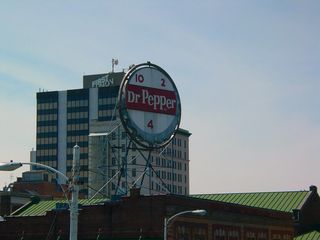 One thing that Roanoke has in its downtown business district is signs on roofs such as these. A number of these signs, like the giant Dr Pepper bottle cap, are considered landmarks by Roanoke residents.