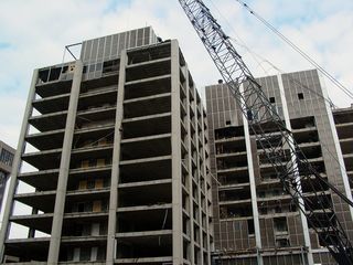 The exterior curtain wall is nearly gone, with only a few fragments remaining.